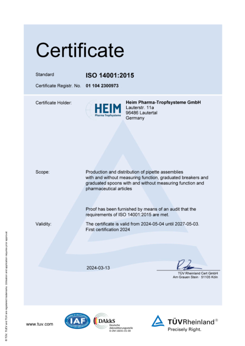 Certificat norme environnementale ISO 14001